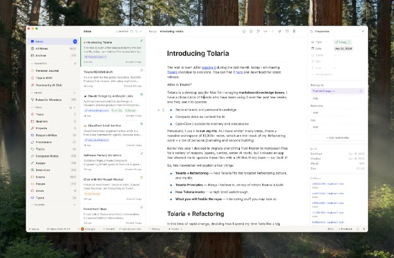#markdown📃 Tolaria - 一款面向 AI 时代打造的开源知识管理工具🌐 官网Tolaria 可以理解为融合了 Notion 的编辑体验和 Obsidian 的本地优先理念的一个产品