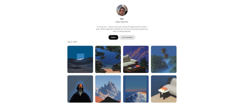 #素材 #AI #背景 Vave BG 一个 AI 图片素材网站，可将其用于网站、演示、海报或壁纸等多种设计场景，由设计师 Gyo 创建，每日更新约 10 张新作品，图像风格多样，从抽象绘画、城市夜景到极简纹理应有尽有，且每幅作品都有创作提示（prompt），便于用户自行生成，免费可商用，无需注册