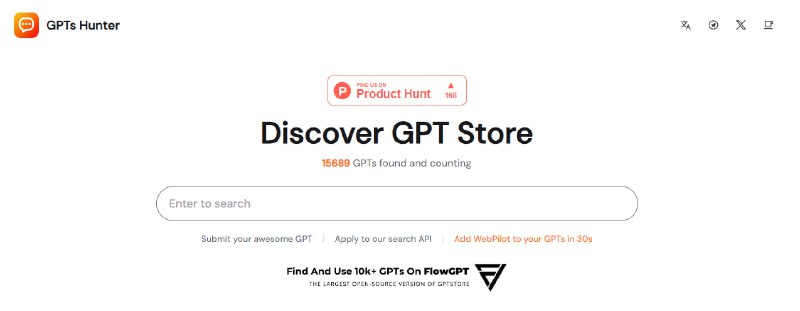 #ChatGPT #插件 #AI GPTs Hunter 一个 ChatGPT 插件商店，收录了 18000+ 插件，包含中文插件，类别非常丰富，可以发现很多神奇有创意的插件，且每个插件都有简短的介绍，免费使用，无需注册