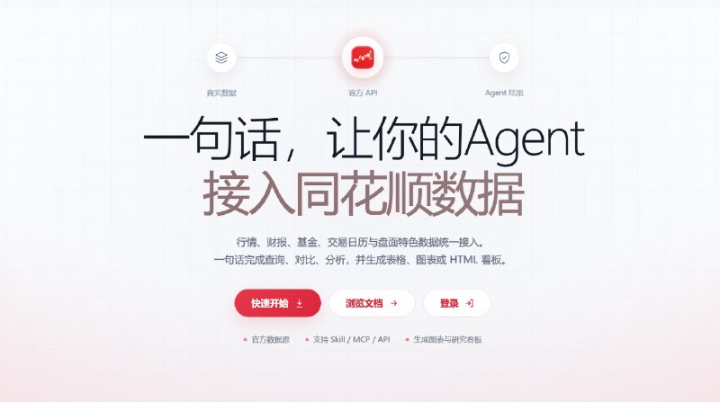 #炒股 #金融📈 Financial-API - 同花顺官方面向 AI Agent 开放的 A 股金融数据服务😸 开源地址现在一个 API Key 就能查询行情、历史 K 线、财务报表、估值、指数板块、公募基金、涨跌停、异动、热榜、龙虎榜等数据非常适合用在 AI 股票分析、量化研究、选股回测和金融应用开发等领域