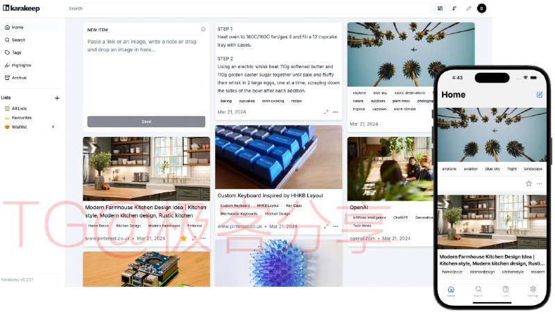 #书签管理 #工具 #开源🏷 Karakeep - 一个开源的链接收藏程序⬇️ App Store | Google Play | Chrome商店以前叫 Hoarder，古早前有介绍过，现在不仅改名字，还更新迭代到了很完善的地步