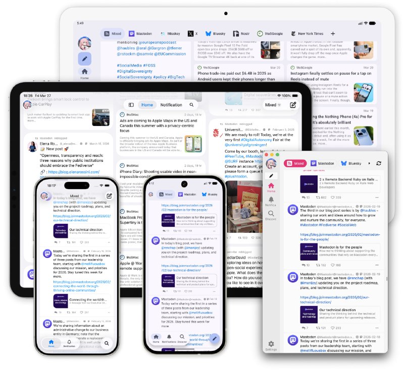 #社交 #聚合 #开源 Flare 多社交平台聚合客户端，可将 Mastodon、Misskey、Bluesky、X（Twitter）以及 RSS 订阅等信息源整合到统一界面中进行管理，实现统一时间线浏览与内容发布，并提供智能翻译、内容摘要等功能，数据保存在本地，免费开源，适用于 Android / iOS / Windows 系统