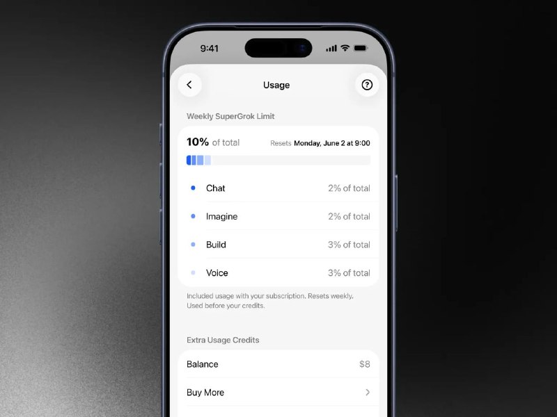 Grok 的计费系统已调整为周限马斯克旗下 xAI 的 Grok 付费用户计费系统已改为 weekly usage，xAI 在常见问题文档中表示：Grok 于 6 月推出了更简洁、更灵活的付费用户系统，当您付费购买 Grok 的订阅套餐时，您的订阅中包含每周的使用额度