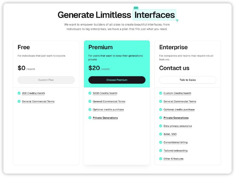 Vercel v0 免费计划每月可享200 credits
