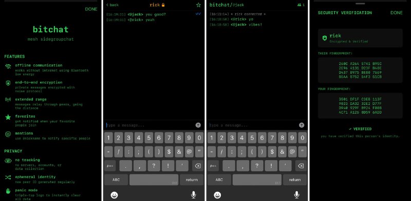 #聊天 #蓝牙 bitchat 一个基于蓝牙的聊天应用，可在无网络的情况下实现短距离通讯，无服务器，无需账号，支持短信和小文件传输，可自动发现用户和自动重连，占用极少的系统资源，免费开源