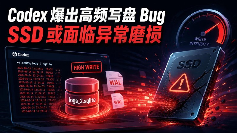 #互联网观察▎ OpenAI Codex 存在异常日志写入问题问题主要出现在长期运行任务和流式任务场景下，Codex 会持续向本地的 ~/.codex/logs_2.sqlite 及其 WAL 文件写入 TRACE 日志，导致磁盘写入量异常增加