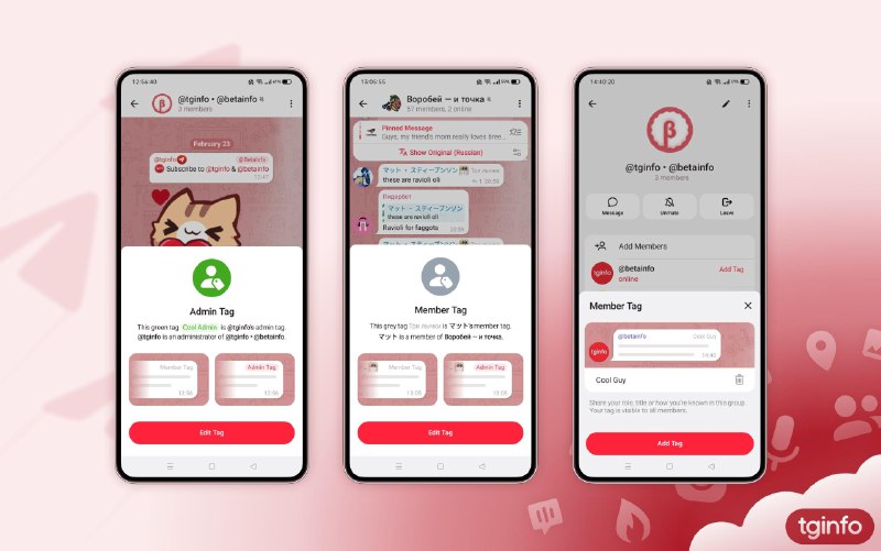 最新版Telegram 支持普通群组成员自行添加“头衔”适用于最新版iOS和Android客户端• 普通成员标签：现在，无管理员权限的群组聊天成员可以自行添加和编辑短文本标签，这些标签将显示在他们的用户名旁边