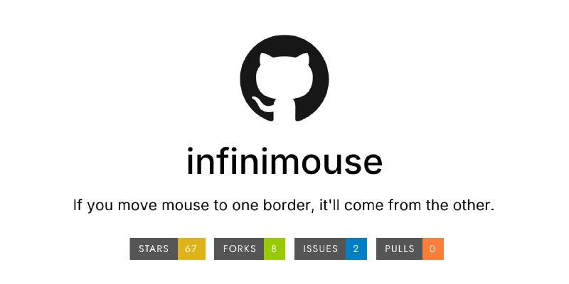 #鼠标 #多屏幕 Infinimouse 鼠标无限移动工具，可让鼠标穿过屏幕边缘并从另一侧出现，实现无限循环移动；支持单显示器和多显示器环境，并可按需禁用指定方向，完全免费，适用于 Windows 系统