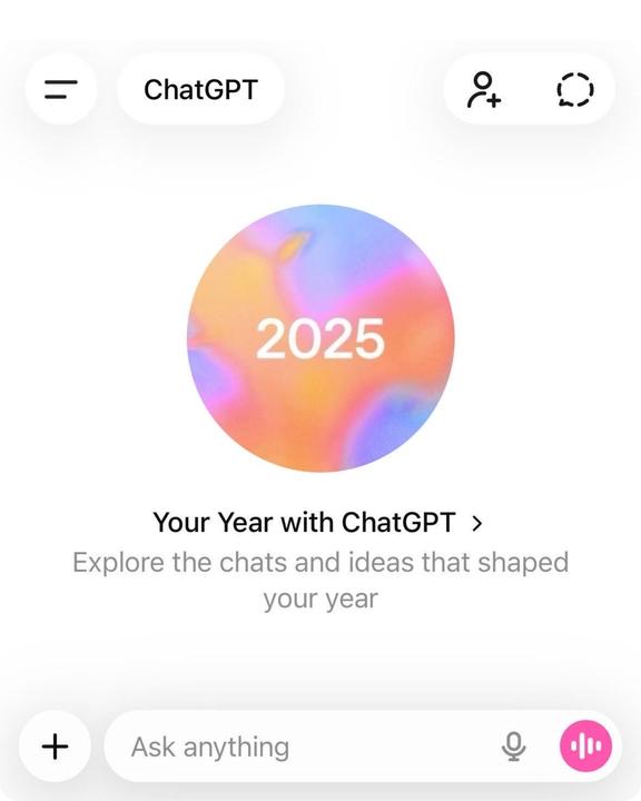 ChatGPT 推出2025年度回顾该功能现已向美国、英国、加拿大、新西兰和澳大利亚所有已启用“保存为参考的记忆”和“参考聊天记录”功能的用户推出
