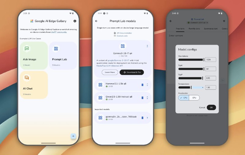 手机上可以断网离线运行的Gemma4，支持普通语音对话，识别图片，语音转录，手机控制等功能，也可以自行加载更多大模型IOS： 