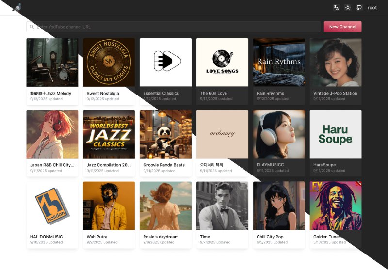 #YouTube #播客 #开源 PigeonPod YouTube 视频转播客工具，可通过 URL 快速添加频道并生成标准 RSS 订阅链接，支持任何播客客户端，支持关键词和节目时长过滤，支持自动同步更新，自动去除节目片头和中间的广告，免费开源，但需要自行部署，不想部署就得订阅作者的服务了
