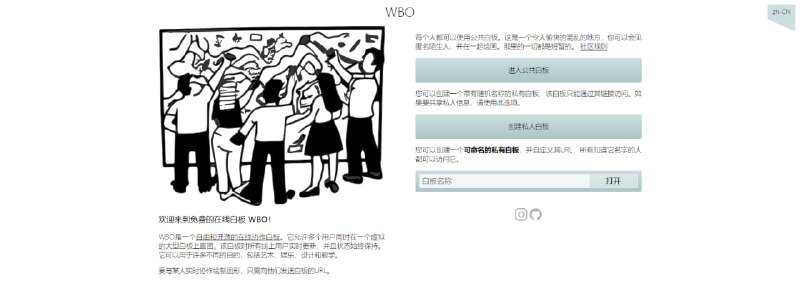 #画板 #开源 WBO 在线协作白板，支持多人实时绘制图形，也可创建私密白板，通过分享 URL 即可邀请他人协同编辑；提供铅笔、直线、形状、文本、橡皮擦、网格等功能，完全免费，无需注册